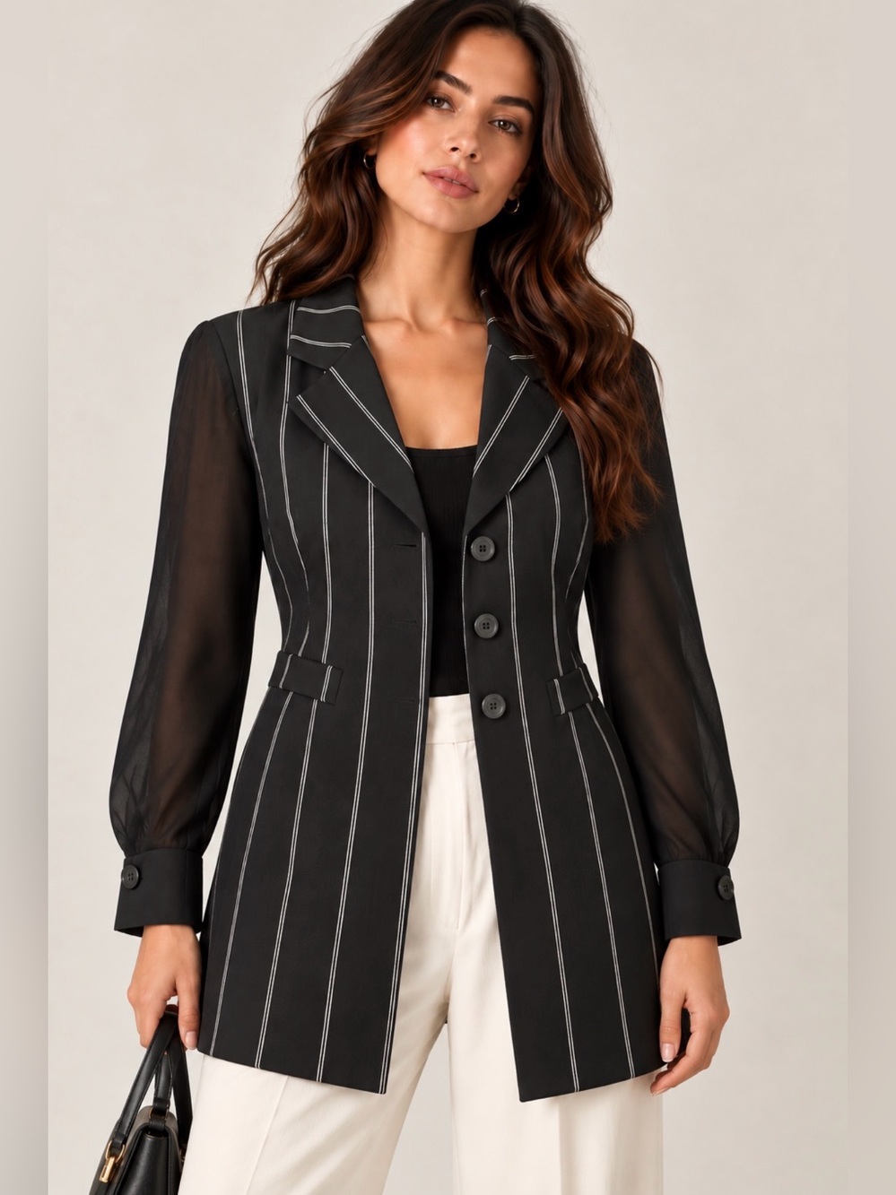 Vintage Byblos Made in Italy Black Pinstripe Blazer